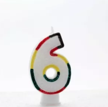 1 Packet of 3" Kaleidoscope Number 6 Cake Candle (1 per pack) - Double Sided Glitter