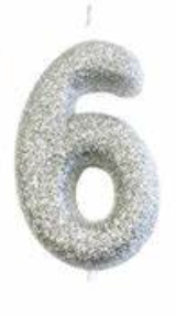 1 Packet of 2.7" Creative Party Number 6 Cake Candle (1 per pack) - Silver Glitter