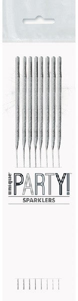 1 Packet of 7" Unique Party Cake Sparklers (8 per pack) - Silver