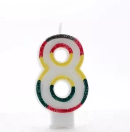 1 Packet of 3" Kaleidoscope Number 8 Cake Candle (1 per pack) - Double Sided Glitter