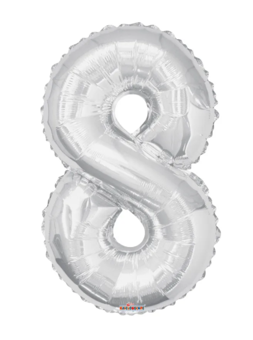 1 x 34" Giant Foil Number 8 Helium Balloon Silver Birthday Party