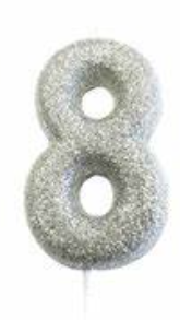 1 Packet of 2.7" Creative Party Number 8 Cake Candle (1 per pack) - Silver Glitter