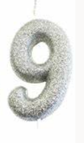 1 Packet of 2.7" Creative Party Number 9 Cake Candle (1 per pack) - Silver Glitter