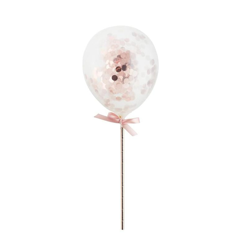 1 Packet of Rose Gold Mini Confetti Balloon Wands (5 per pack)