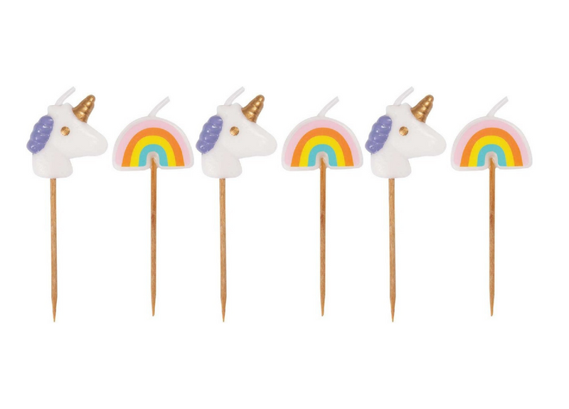 Rainbow and Unicorn Pick Candles by Unique Party
