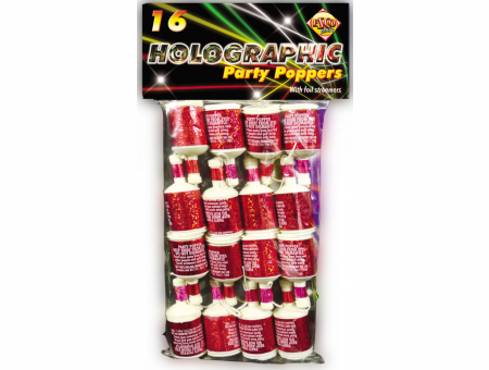 1 Packet of Esco Party Holographic Party Poppers (16 per pack) - Red