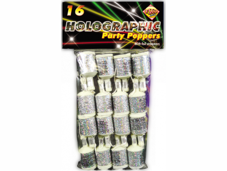 1 Packet of Esco Party Holographic Party Poppers (16 per pack) - Silver