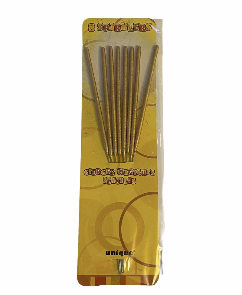 1 Packet of 7" Unique Party Cake Sparklers (8 per pack) - Gold
