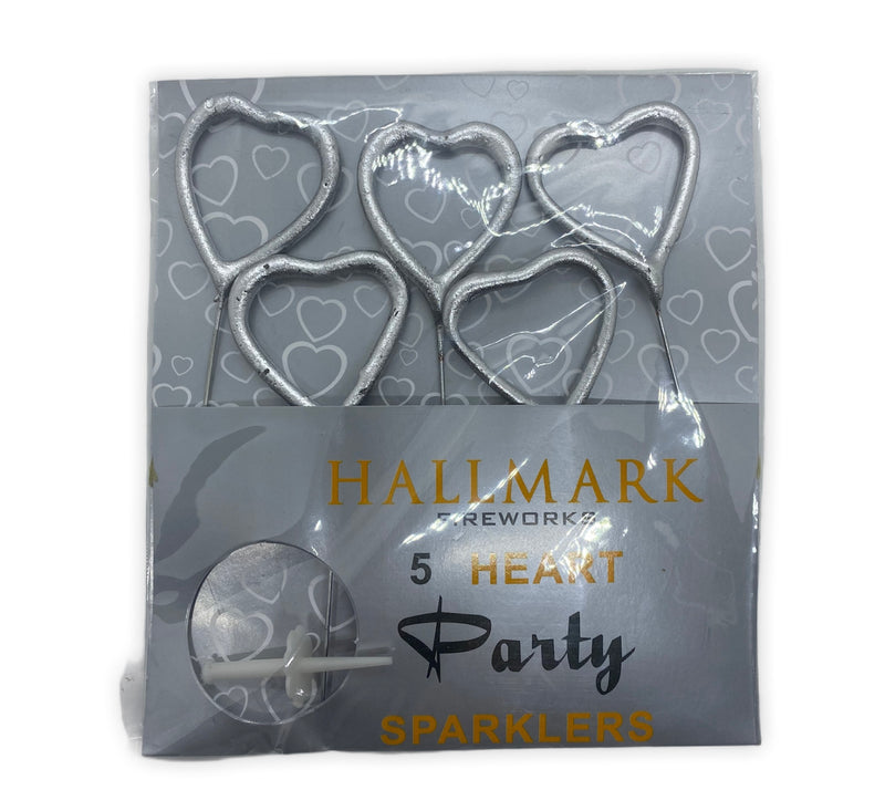 20 Packets of 4" Hallmark Heart Shaped Cake Sparklers (5 per pack) - Silver