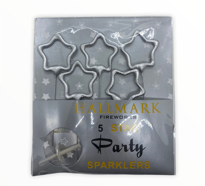 5 Packets of 4" Hallmark Star Shaped Sparklers (5 per pack) - Silver