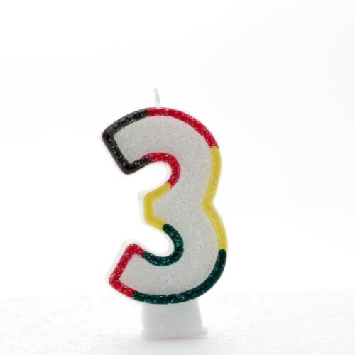 1 Packet of 3" Kaleidoscope Number 3 Cake Candle (1 per pack) - Double Sided Glitter