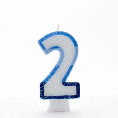 1 Packet of 3" Kaleidoscope Number 2 Cake Candle (1 per pack) - Blue Glitter