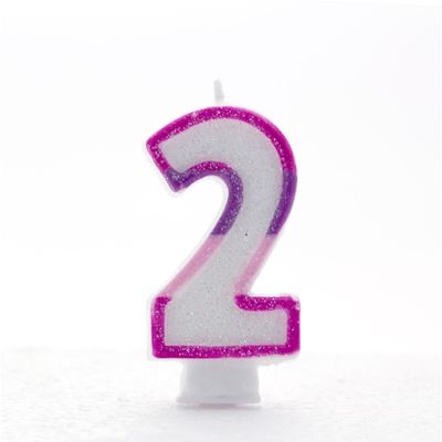 1 Packet of 3" Kaleidoscope Number 2 Cake Candle (1 per pack) - Pink Glitter