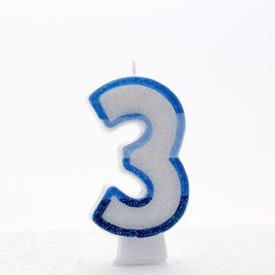1 Packet of 3" Kaleidoscope Number 3 Cake Candle (1 per pack) - Blue Glitter