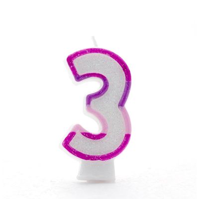1 Packet of 3" Kaleidoscope Number 3 Cake Candle (1 per pack) - Pink Glitter