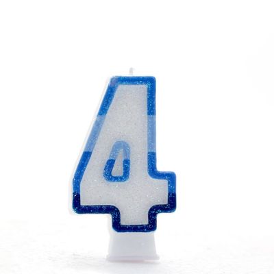 1 Packet of 3" Kaleidoscope Number 4 Cake Candle (1 per pack) - Blue Glitter