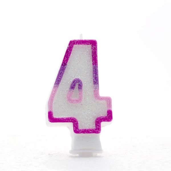 1 Packet of 3" Kaleidoscope Number 4 Cake Candle (1 per pack) - Pink Glitter