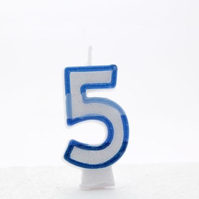 1 Packet of 3" Kaleidoscope Number 5 Cake Candle (1 per pack) - Blue Glitter