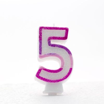 1 Packet of 3" Kaleidoscope Number 5 Cake Candle (1 per pack) - Pink Glitter