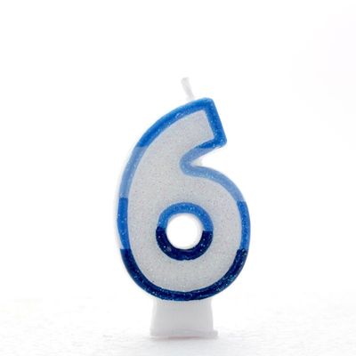 1 Packet of 3" Kaleidoscope Number 6 Cake Candle (1 per pack) - Blue Glitter