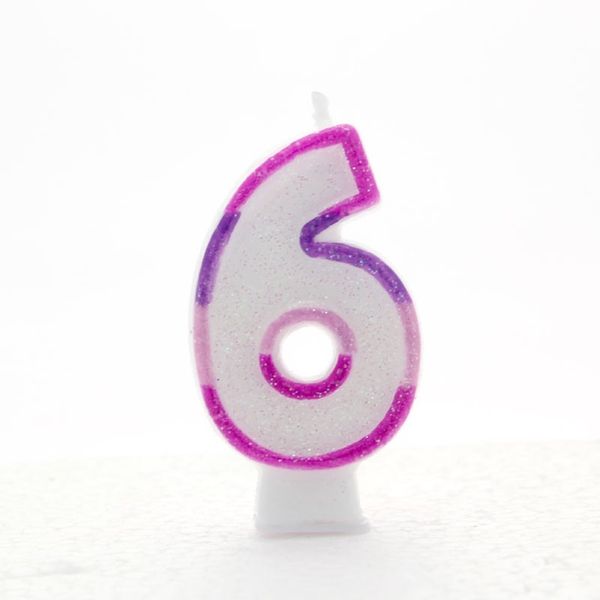 1 Packet of 3" Kaleidoscope Number 6 Cake Candle (1 per pack) - Pink Glitter