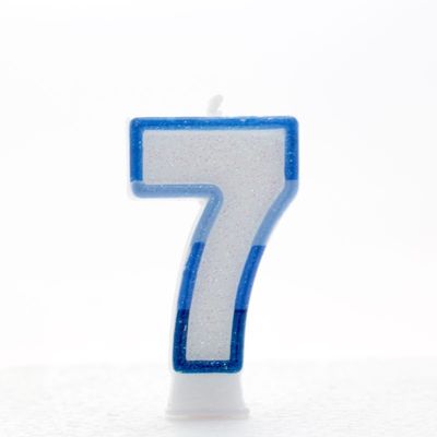 1 Packet of 3" Kaleidoscope Number 7 Cake Candle (1 per pack) - Blue Glitter