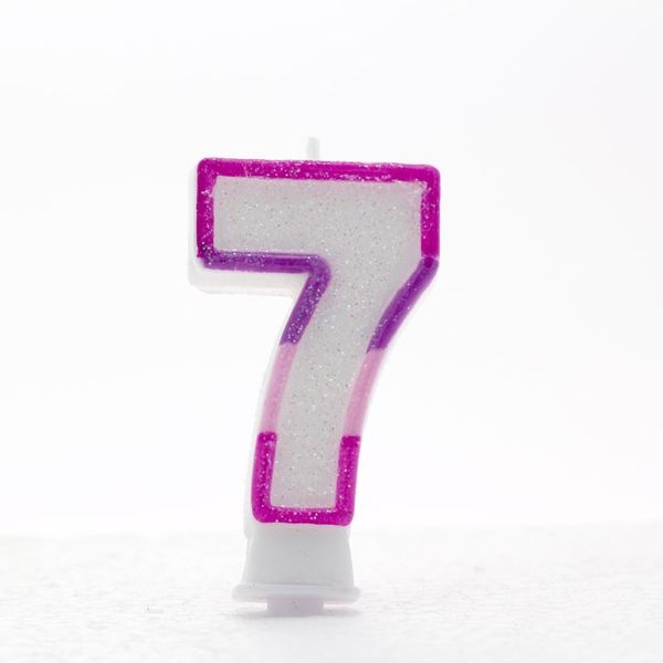 1 Packet of 3" Kaleidoscope Number 7 Cake Candle (1 per pack) - Pink Glitter