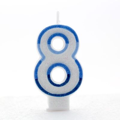 1 Packet of 3" Kaleidoscope Number 8 Cake Candle (1 per pack) - Blue Glitter
