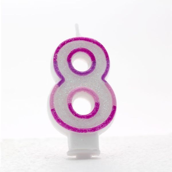 1 Packet of 3" Kaleidoscope Number 8 Cake Candle (1 per pack) - Pink Glitter