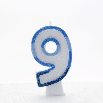 1 Packet of 3" Kaleidoscope Number 9 Cake Candle (1 per pack) - Blue Glitter