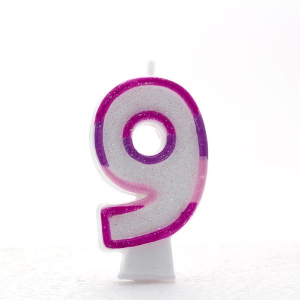 1 Packet of 3" Kaleidoscope Number 9 Cake Candle (1 per pack) - Pink Glitter