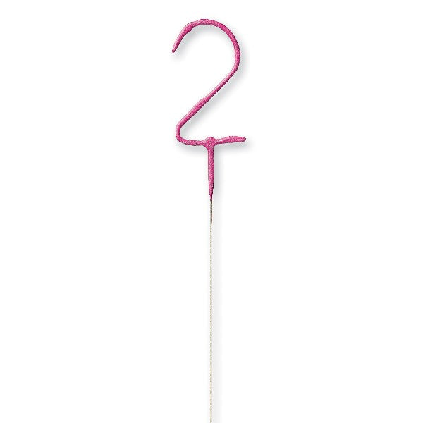 1 Packet of 7" Unique Party Number 2 Cake Sparkler (1 per pack) - Pink