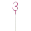 1 Packet of 7" Unique Party Number 3 Cake Sparkler (1 per pack) - Pink