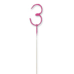 1 Packet of 7" Unique Party Number 3 Cake Sparkler (1 per pack) - Pink