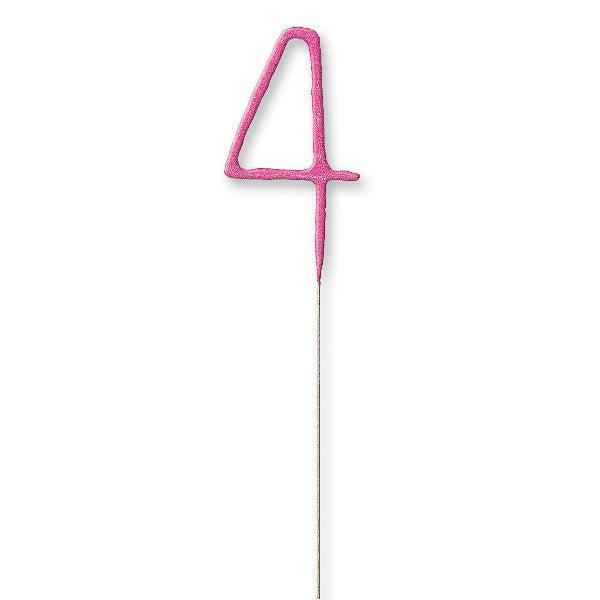 1 Packet of 7" Unique Party Number 4 Cake Sparkler (1 per pack) - Pink