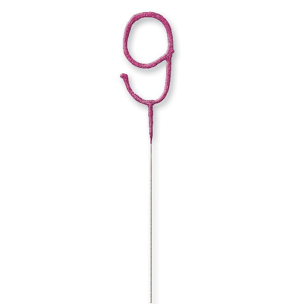 1 Packet of 7" Unique Party Number 9 Cake Sparkler (1 per pack) - Pink