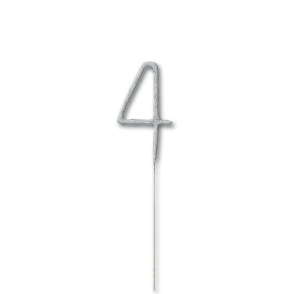 1 Packet of 7" Unique Party Number 4 Cake Sparkler (1 per pack) - Silver