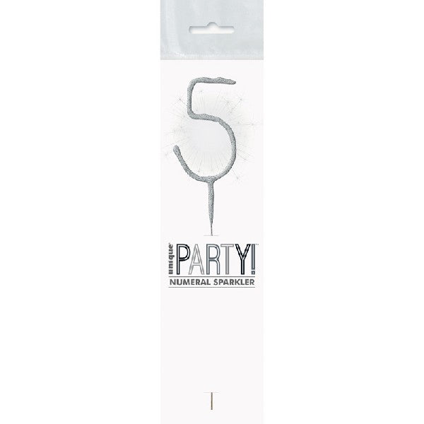 1 Packet of 7" Unique Party Number 5 Cake Sparkler (1 per pack) - Silver