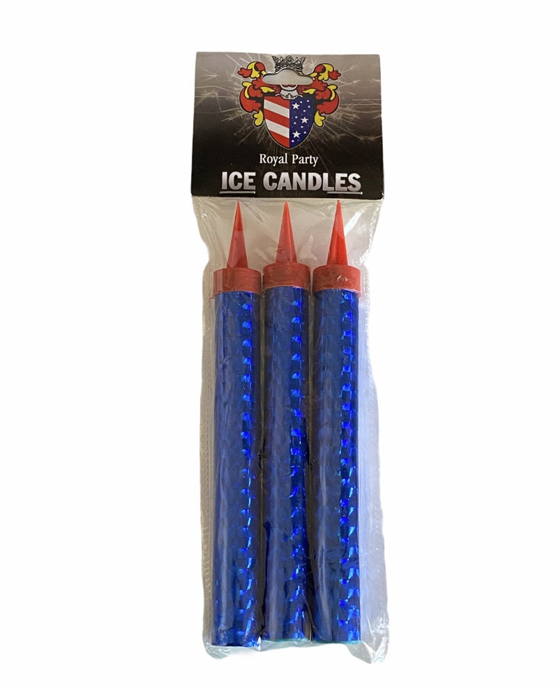 1 Packet of 15cm Royal Party Ice Fountain Candles (3 per pack) - Blue Flame