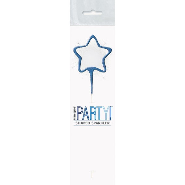 1 Packet of 7" Unique Party Star Shaped Cake Sparkler (1 per pack) - Blue