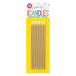 1 Packet of 12cm Unique Party Tall Candles (12 per pack) - Gold