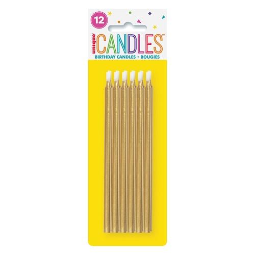 1 Packet of 12cm Unique Party Tall Candles (12 per pack) - Gold