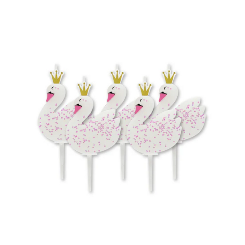 1 Packet of Glitter Swan Cake Pick Candles (5 per pack)