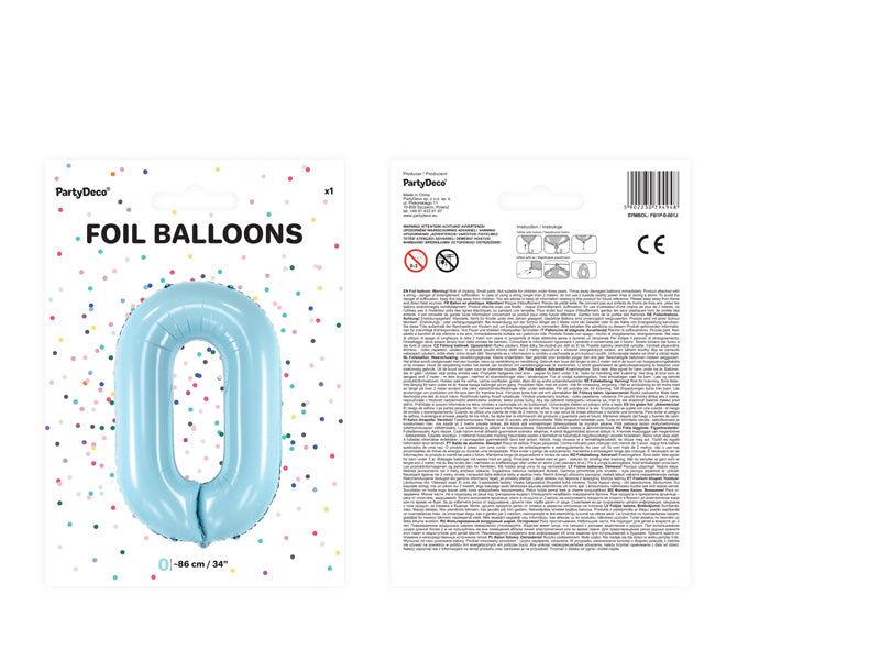 1 x 34" Giant Foil Number 0 Helium Balloon Baby Blue