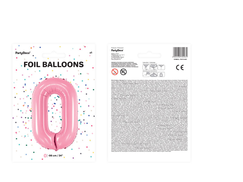 1 x 34" Giant Foil Number 0 Helium Balloon Baby Pink