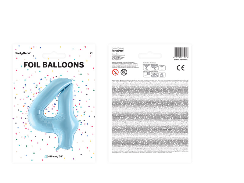 1 x 34" Giant Foil Number 4 Helium Balloon Baby Blue