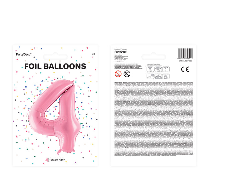 1 x 34" Giant Foil Number 4 Helium Balloon Baby Pink