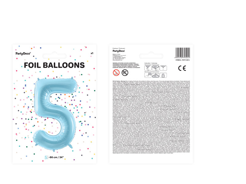 1 x 34" Giant Foil Number 5 Helium Balloon Baby Blue