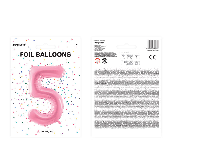 1 x 34" Giant Foil Number 5 Helium Balloon Baby Pink