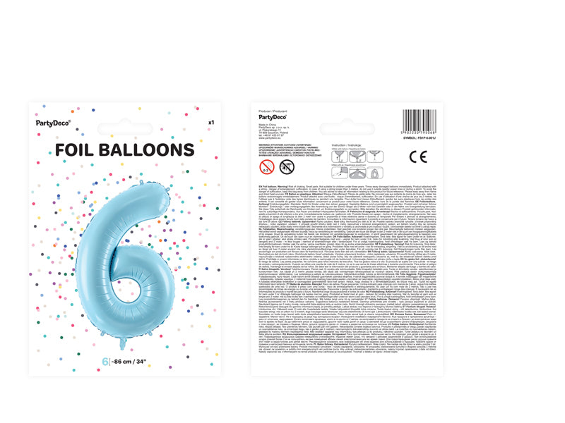 1 x 34" Giant Foil Number 6 Helium Balloon Baby Blue